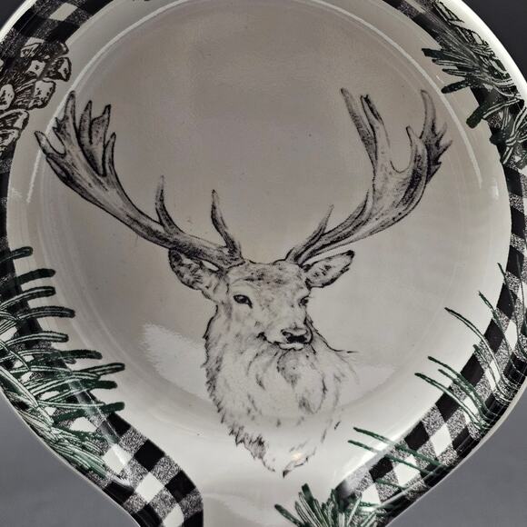 Robert Stanley Spoon Rest Ceramic Moose Pinecone Lodge Kitchen Black White - Picture 2 of 6